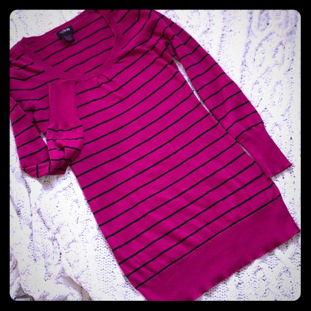 Fuchsia/black striped sweater dress Small
